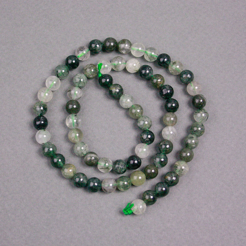 Beads on Thread Rutilated Quartz Natural Stone Smooth Round 8mm ±, length 39cm ±