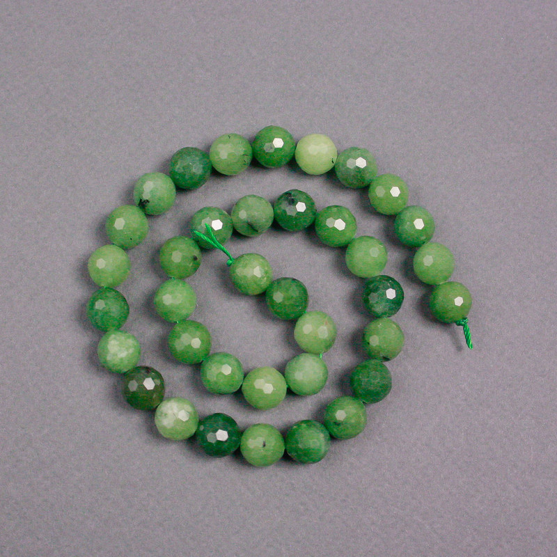 Jadeite Beads on Thread Natural Canadian Jadeite, faceted round bead 10mm diameter, length 37cm