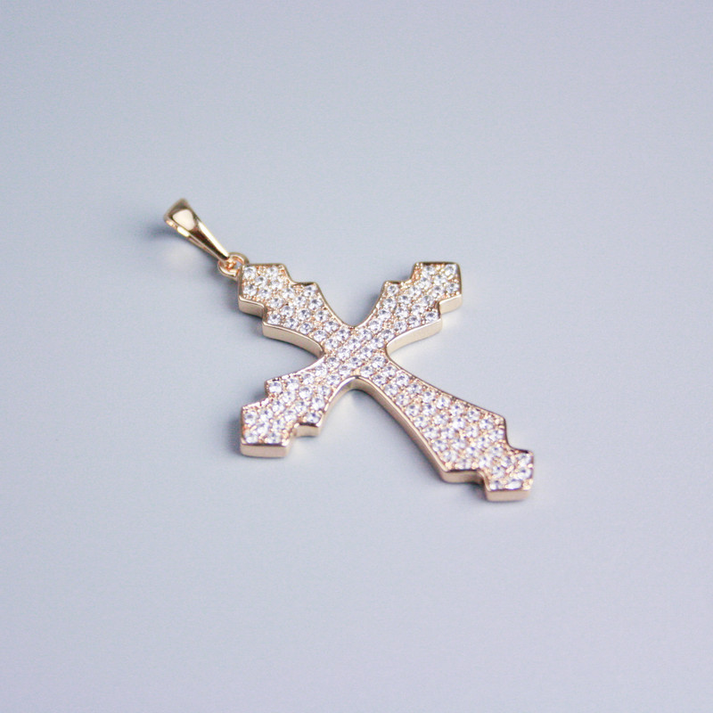 Xuping Pendant Gold Plating 18K Cross with White Stones, Diameter 36×28mm+
