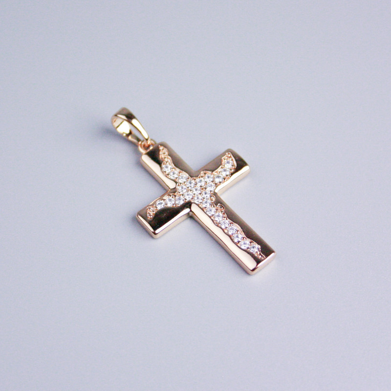 Xuping Pendant Gold Plating 18K Cross with White Crystals, diameter 25x18mm+