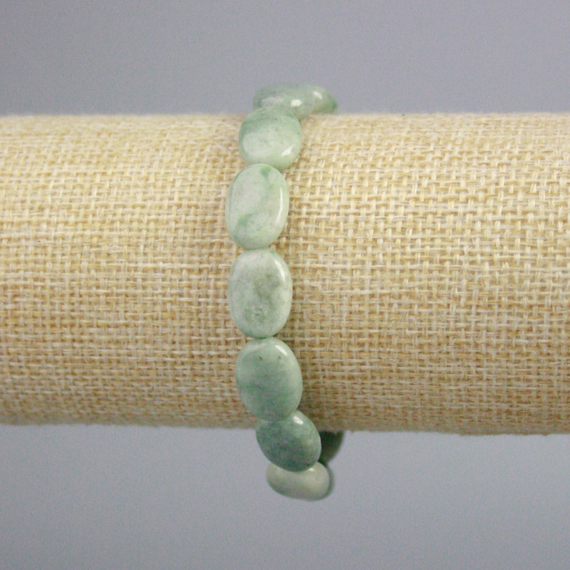 Jadeite Bracelet Natural Jade Stone Oval, 14x10 mm ±, 5 mm+-, length 18 cm± (stretch)