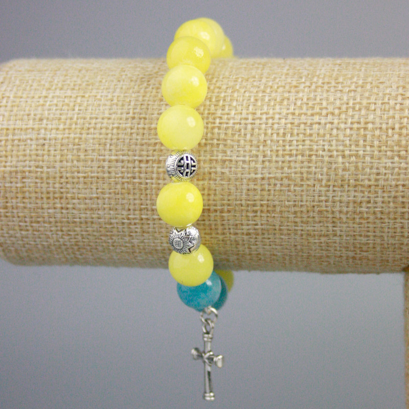 Bracelet "Ukraine" Aquamarine (artificial), Citrine (artificial) smooth bead, diameter 10.5mm±, length 18cm± (stretch)