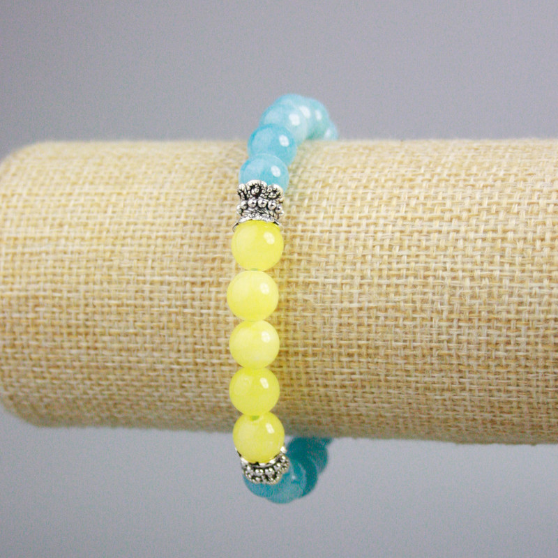 Bracelet "Ukraine" Aquamarine (imitation), Citrine (imitation) round beads, diameter 8.5mm±, length 18cm± (stretch)