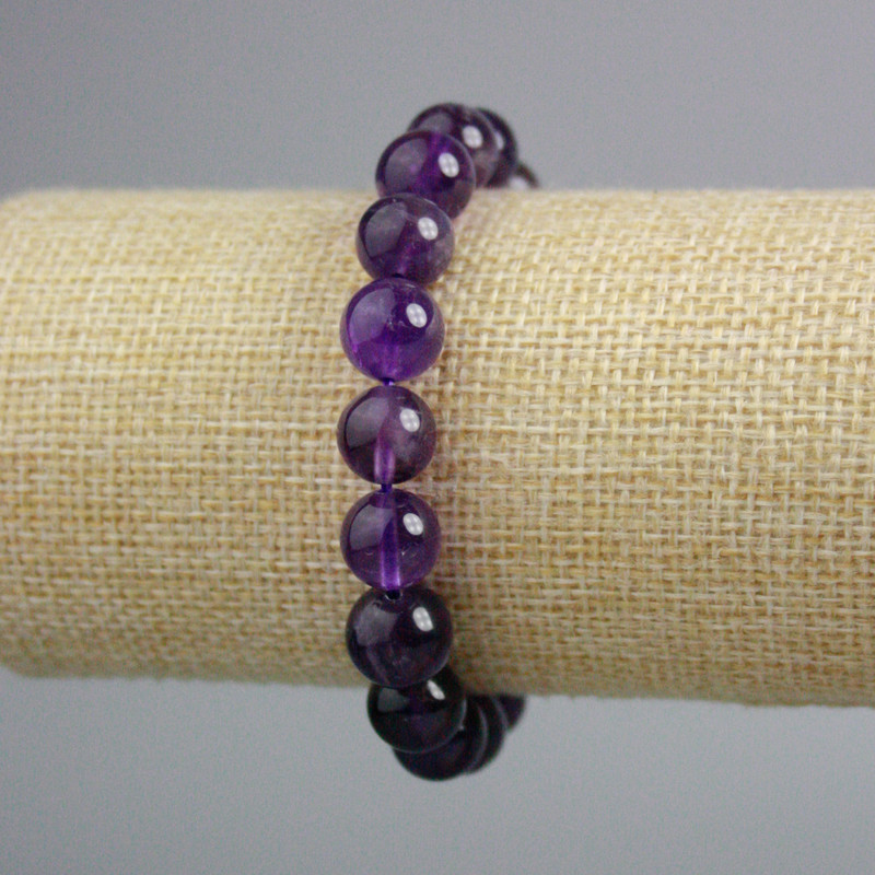 Amethyst Bracelet Smooth Bead, 10mm diameter, 18cm length, stretch