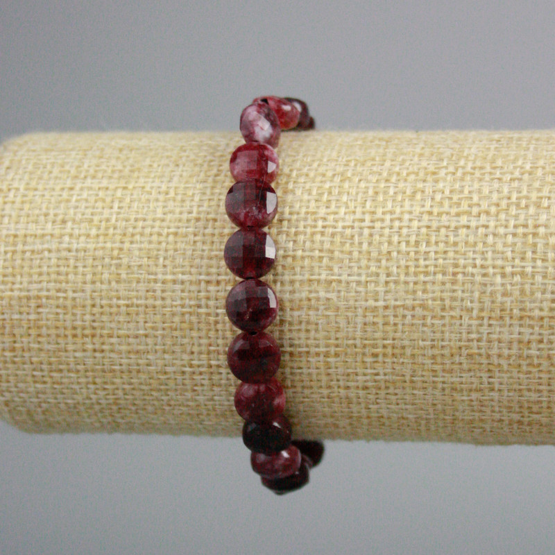 Tourmaline Rubellite Bracelet Granulated Coin Beads, 8.5 mm diameter, length 18 cm, stretch