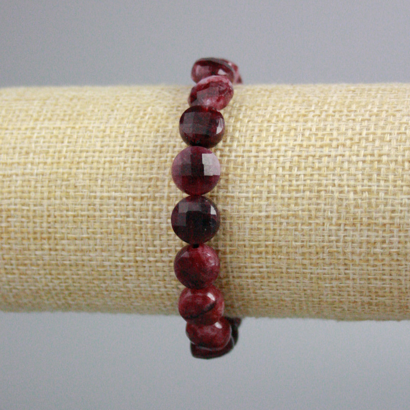 Bracelet Turmaline Rubellite Faceted Coin, diameter 10mm+, length 18cm+ (stretch)
