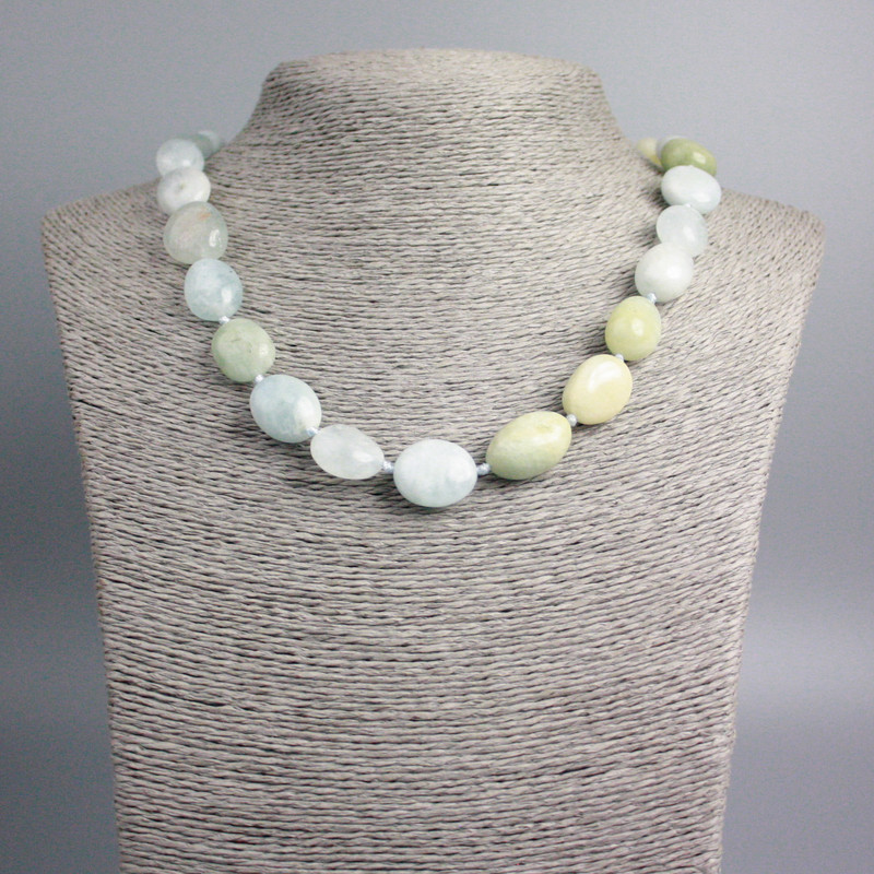 Morganite Necklace, natural stone faceted beads, diameter 14x11mm, length 49cm