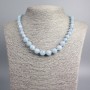 Aquamarine Necklace with Natural Stone Smooth Beads, Size Variations 10, 8, 6mm±, Length 46cm±