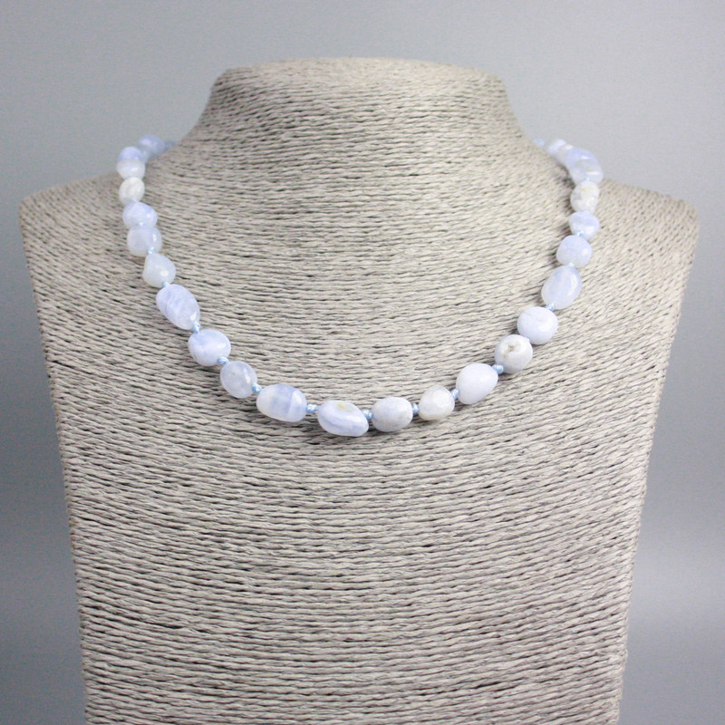 Blue Agate Chalcedony Necklace of natural stone faceted beads, diameter 12x9-8x7mm+-, length 48cm+-