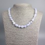 Blue Agate and Chalcedony Necklace, natural stone faceted beads, diameter 14x9-8x7mm, length 47cm