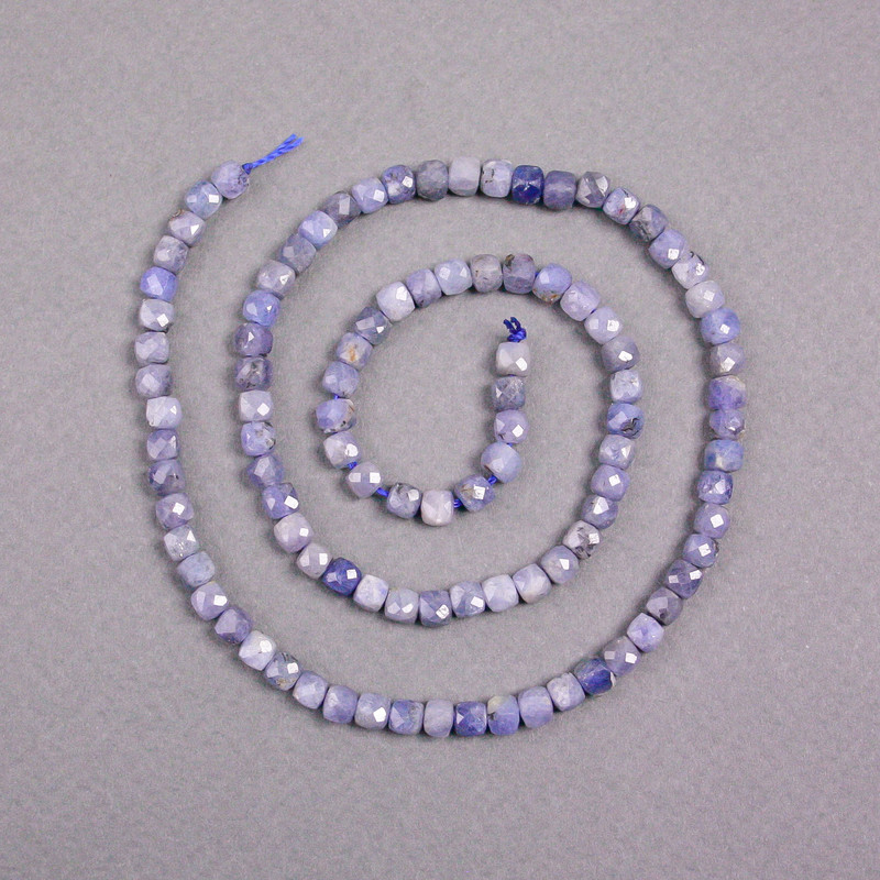 Iolite Beads on Thread Natural Stone Faceted Cube, 4x4mm diameter, length 39cm
