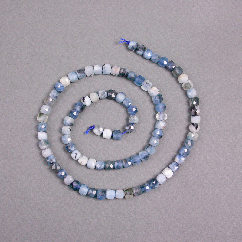 Kyanite beads on a thread natural stone faceted cube, diameter 4.5x4.5mm +-, length 39cm +-