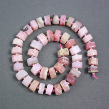 Beads on Thread Pink Opal Rondelle, diameter 12x7mm± with seed beads, length 39cm±
