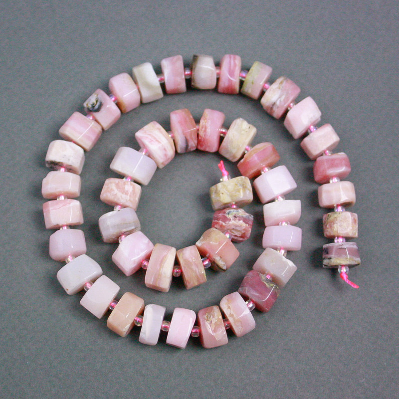 Beads on Thread Pink Opal Rondelle, diameter 12x7mm± with seed beads, length 39cm±