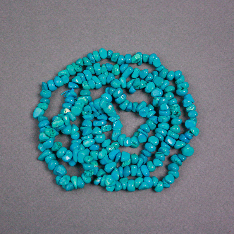 Turquoise beads on a thread (artificial) blue tumbled rough, diameter 7x6x4mm+- , length 78cm+-