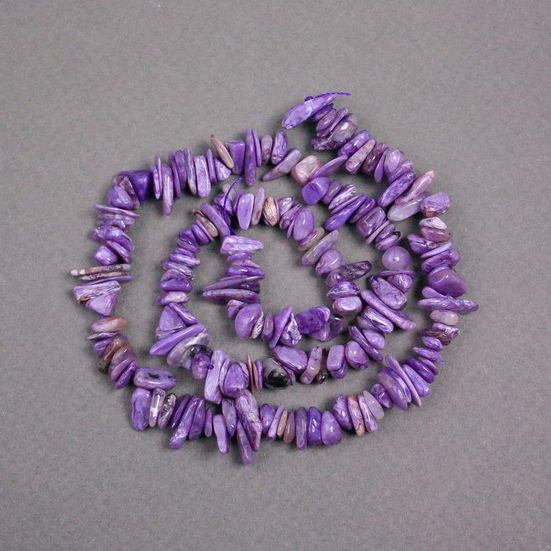 Charoite Beads on Thread, Natural Stone Chip, 8x3mm ±, 40cm ± Length