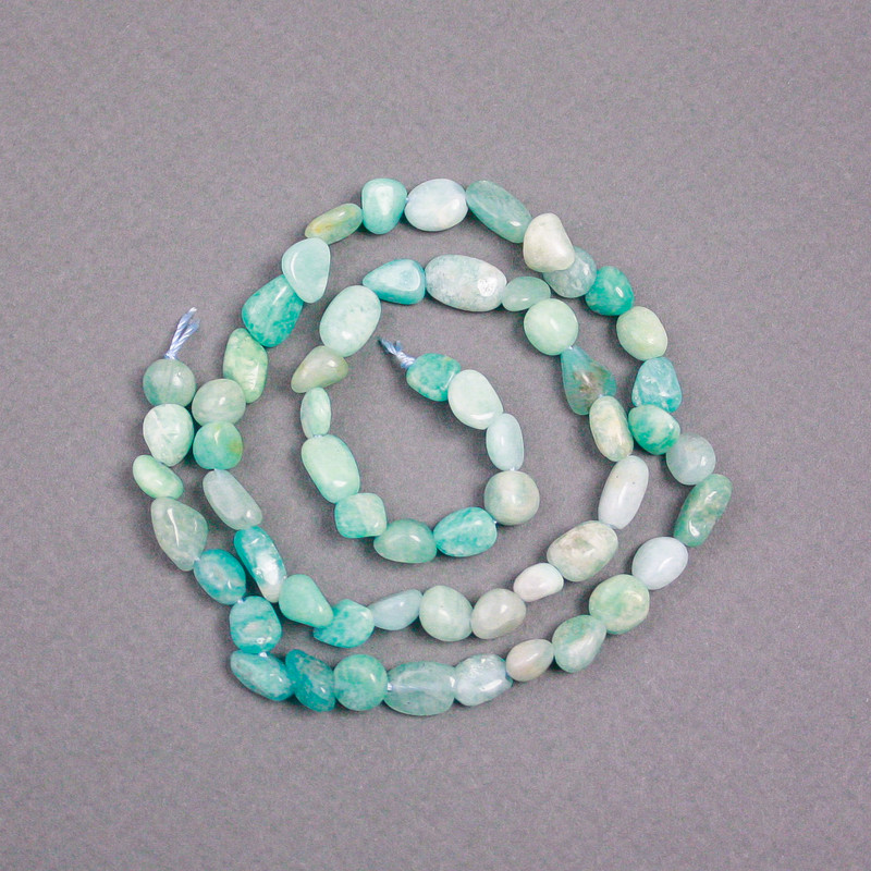 Amazonite Beads on Thread, Natural Stone Tumbled, 6×8 mm, ± length 39 cm