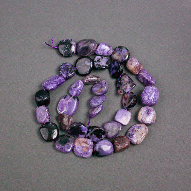 Charoite Beads on Thread, natural stone, faceted, 14x12x5 mm, ±, length 40 cm ±