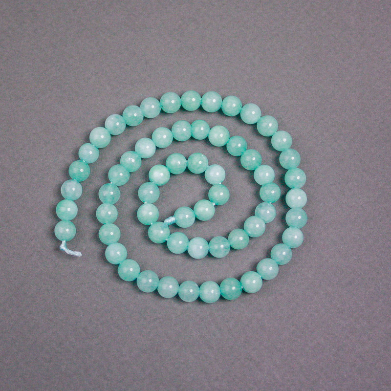 Amazonite Beads on Thread Natural Stone Smooth Ball, diameter 6.5 mm, length 37 cm