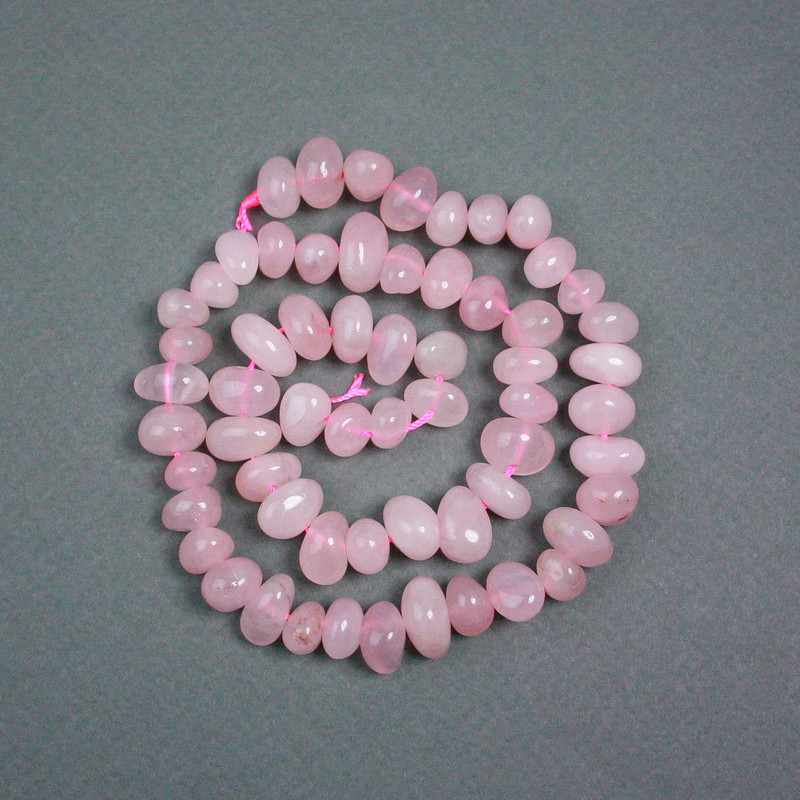 Beads on Thread Pink Quartz natural stone ogive beads, diameter 10x7mm+-, thread length 40cm+-