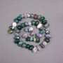 Beads on Thread Moss Agate Natural Stone Faceted, diameter 11x9mm ±, thread length 40cm ±