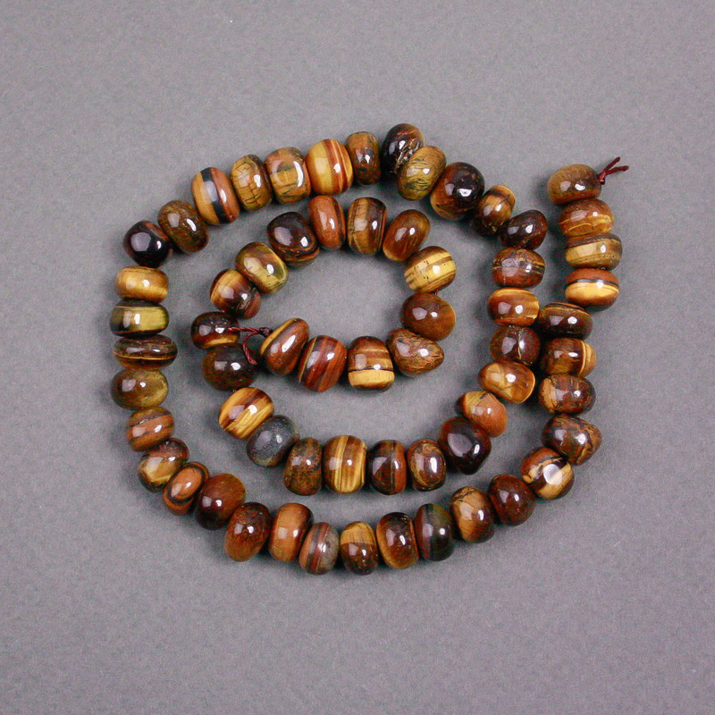 Tiger's Eye Beads on Thread - Natural Stone Tumbled Beads, 9x6 mm, ~39 cm length