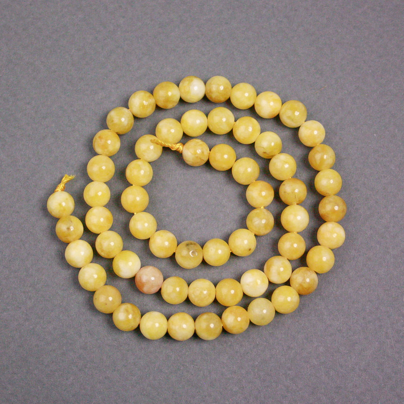 Yellow Jadeite Beads on Thread Smooth Round Bead, 6.5 mm diameter ±, Thread Length 38 cm ±