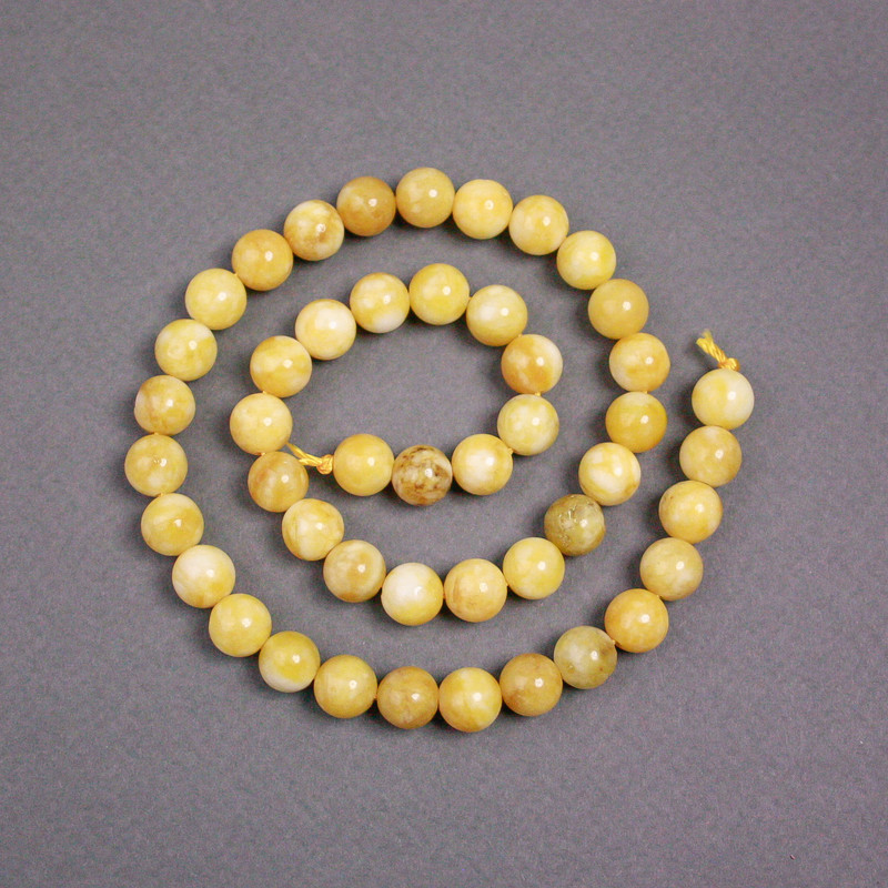 Beads on thread Yellow Jadeite smooth ball, diameter 8.5mm±, thread length 40cm±