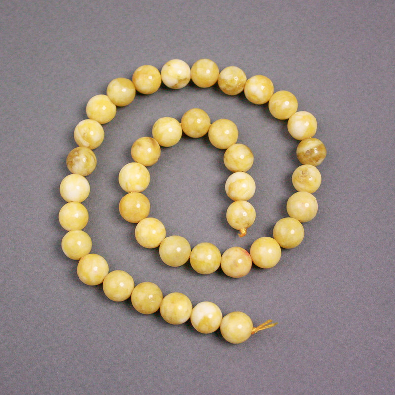 Yellow Jadeite Beads on Thread Smooth Round Beads, 10mm diameter ±, length 38cm ±