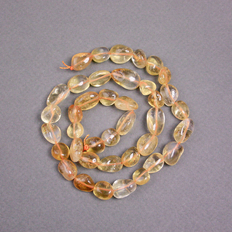 Citrine Beads on String, Natural Stone, Waffle Cut, 12x9 mm, approx. 40 cm length