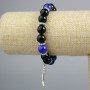 Black Agate Bracelet, Lapis Lazuli (artificial acrylic) round bead, diameter 10mm± with silver wolf inserts, length 18cm± (stretch)