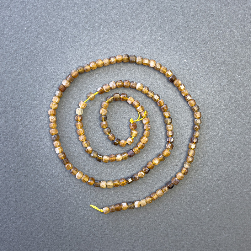 Gessonite Beads on Thread (Yellow Garnet) Natural Stone Cube, 3x3mm, 39cm Length