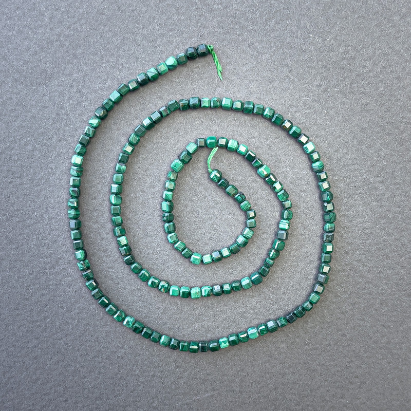 Malachite Cubic Beads on Thread, Natural Stone Cube Beads, 2.5×2.5 mm, 40 cm length