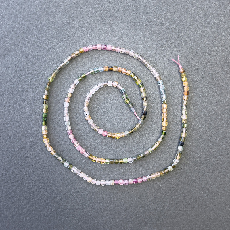 Turmaline Beads on Thread assorted natural stone cube, 2x2mm diameter, length 40cm+