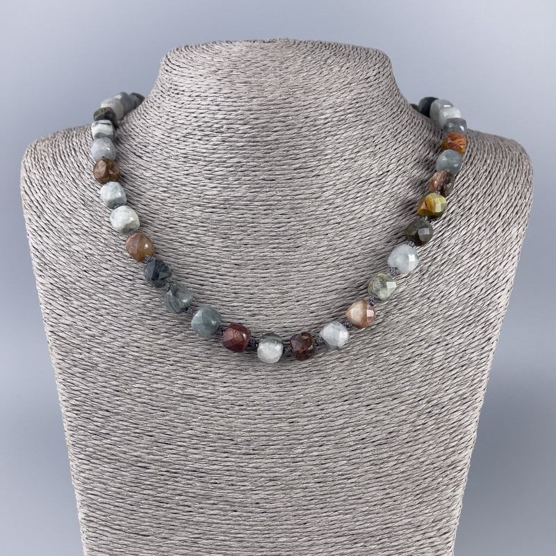 Beaded Necklace Assortment of Natural Stone Beads, Cut Cubes, 9x9mm diameter, length about 50 cm