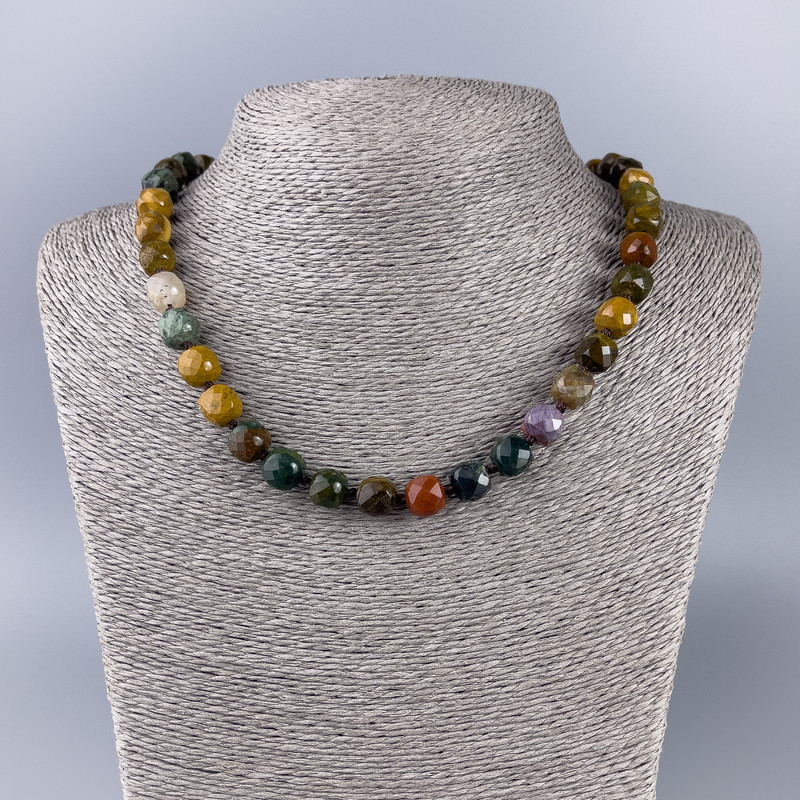 Jasper Necklace Natural Stone Faceted Cube Beads, 9x9 mm, length 50 cm