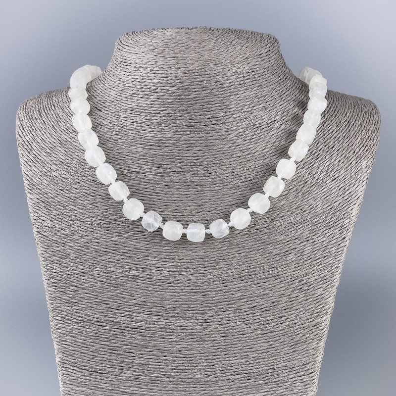 Necklace with Mountain Crystal Natural Stone Faceted Cube, 9x9 mm diameter, length 50 cm ±
