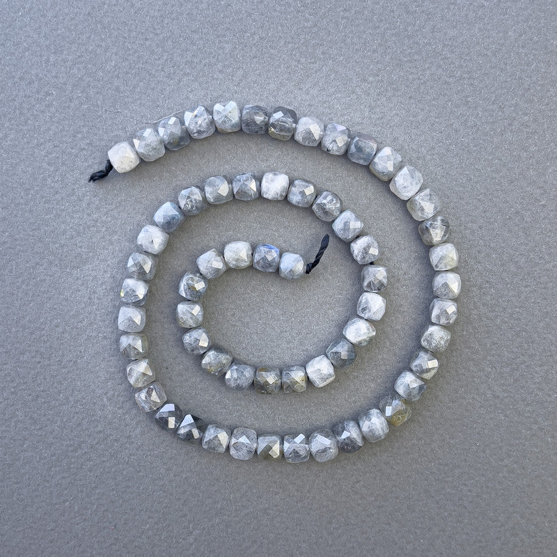 Labradorite Beads - Natural Stone, faceted cube shape, 6x6 mm, approx. 39 in thread