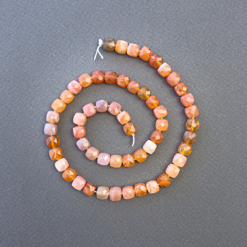 Carnelian Beads Natural Stone Faceted Cubes 7x7mm, 39cm ± on Thread