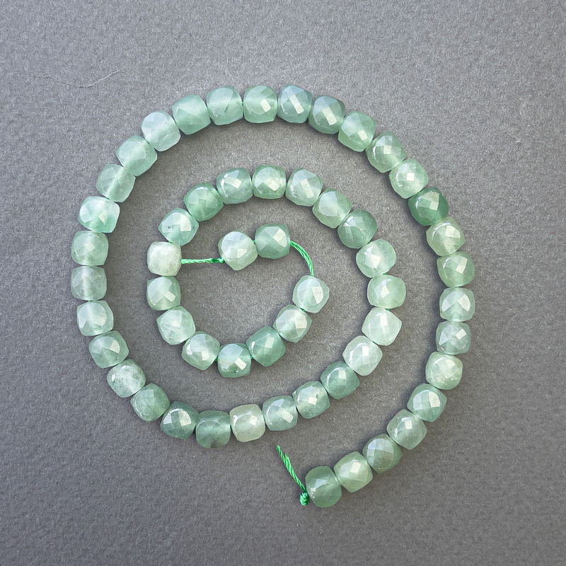 Jade Beads Natural Stone Faceted Cubes, 7x7mm diameter, 39cm length on thread
