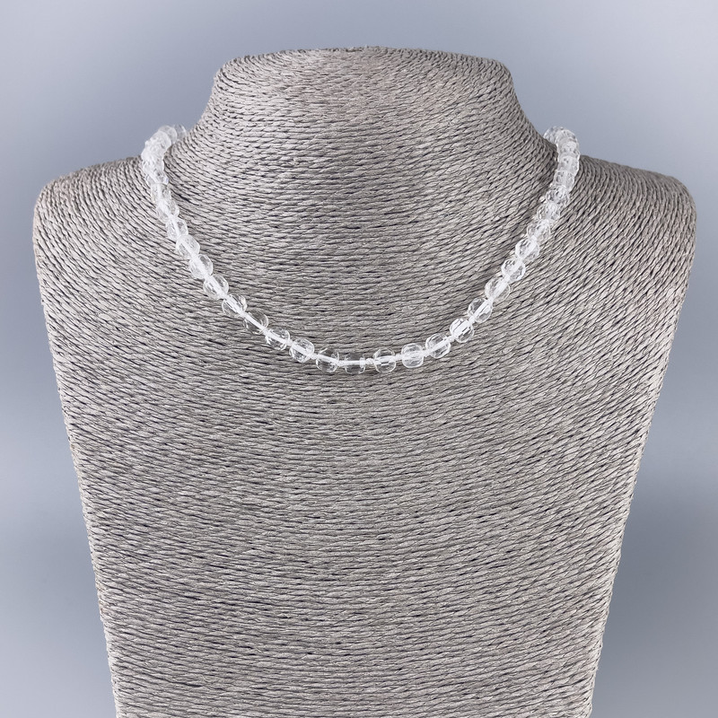 Necklace Beads Mountain Crystal faceted cube, diameter 5.5x5, 5mm±, length 48cm±