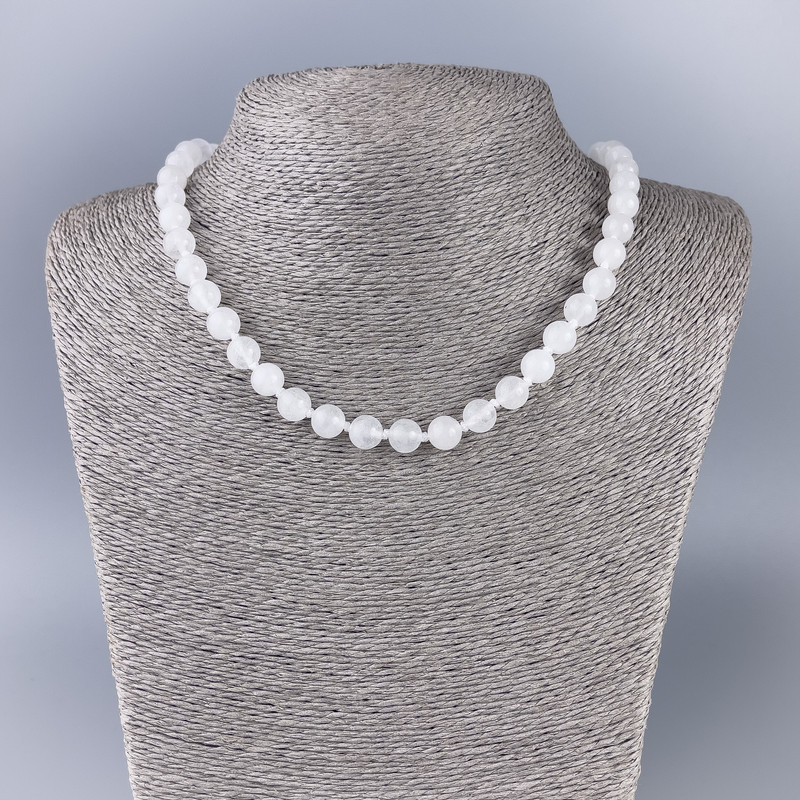 Necklace of White Quartz (artificial acrylic) smooth bead, diameter 8.5mm ±, length 47cm ±