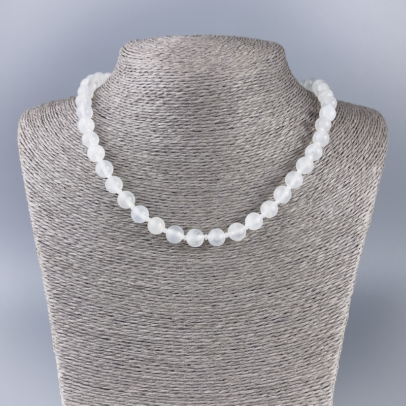 Necklace White Quartz (plastic/acrylic, individual beads) smooth ball, diameter 8.5mm, length 46cm