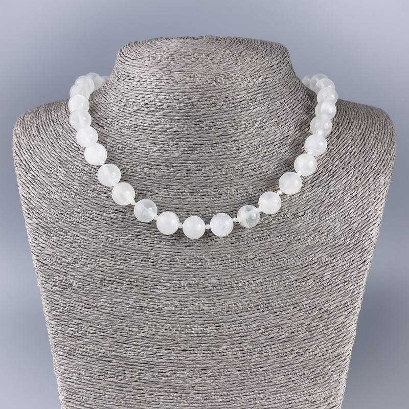 Necklace White Quartz (artificial acrylic) smooth beads, diameter 10.5mm +-, length 46cm+