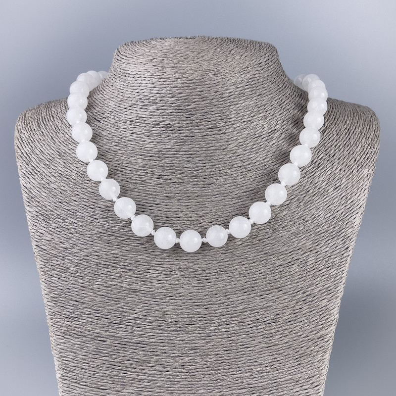 Necklace White Quartz (imitation acrylic) smooth beads, diameter 10.5mm, length 45cm