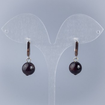 Garnet Smooth Bead Earrings, diameter 8.5mm±, English clasp, length 28mm+