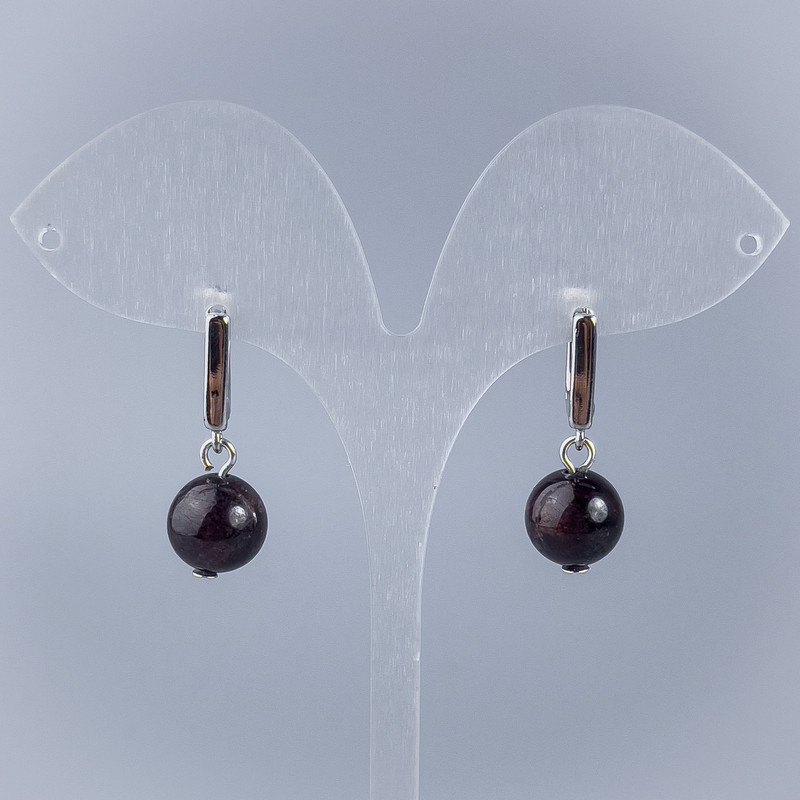 Garnet Smooth Bead Earrings, diameter 8.5mm±, English clasp, length 28mm+