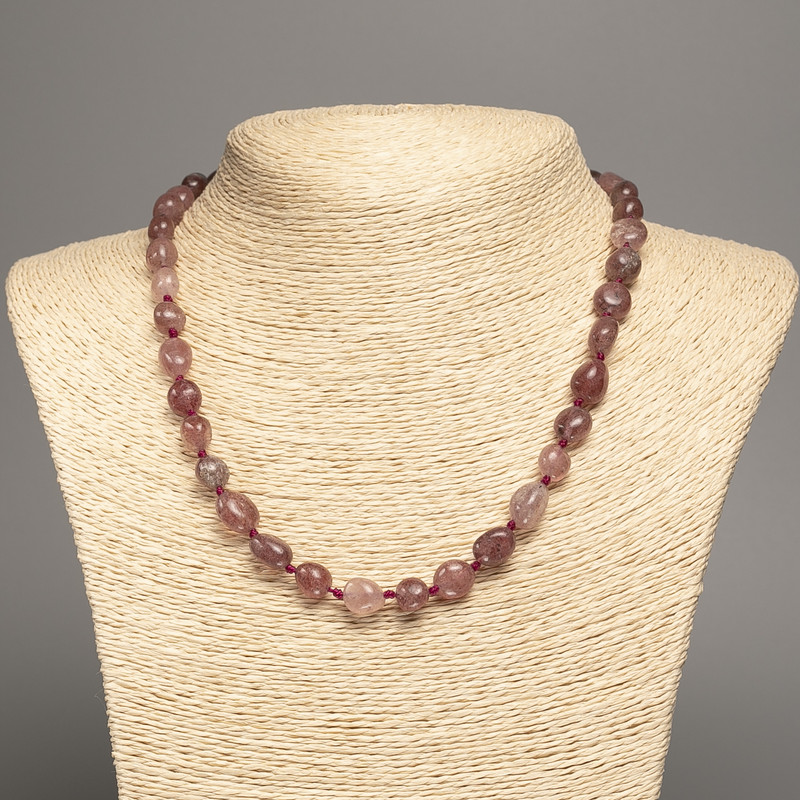 Strawberry Quartz Faceted Necklace, 11x9-8x7mm, +/- diameter, 46cm length
