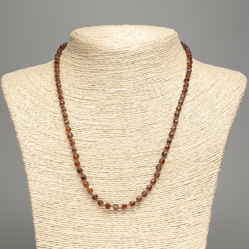 Garnet Necklace Brunette Natural Faceted Cubes, 4x4mm, 46cm length