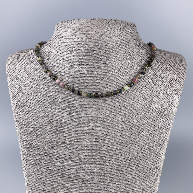 Tourmaline Necklace with Natural Stone Faceted Cubes 4x4mm, ~50cm